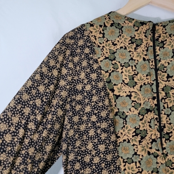 VTG CAROLE LITTLE Maxi Dress Sz 12 Black/Yellow Floral Long Sleeve Back Slit - Picture 8 of 12